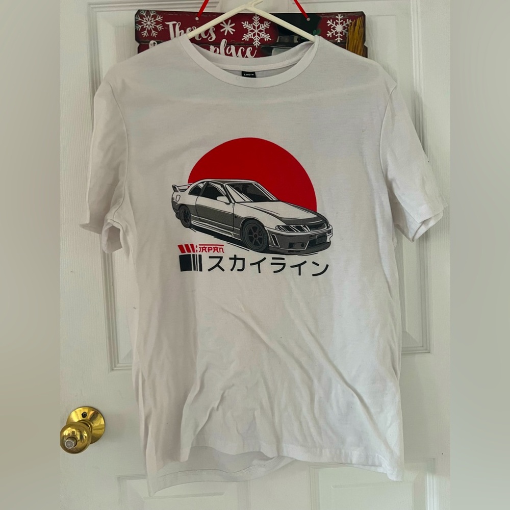 White and Red SHEIN “SKYLINE GTR” Shortsleeve Car Tshirt